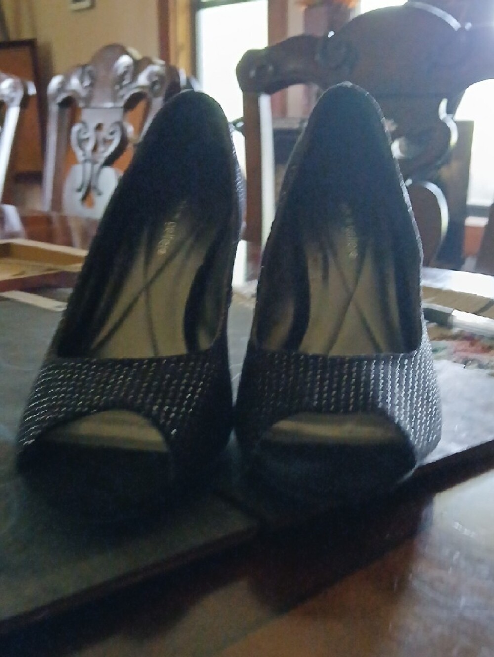 Andrew Geller Black Peep-Toe Studded Stiletto Heels - Picture 9 of 9